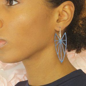 New Sterling Silver, Modern Blue CZ Earrings